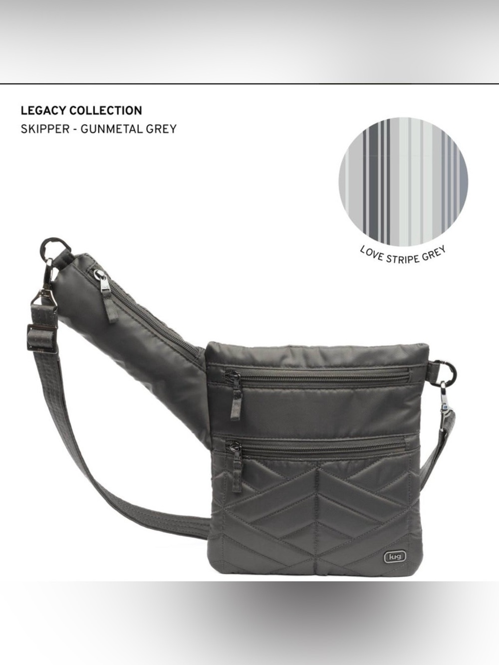 Lug Legacy Collection Skipper Crossbody Bag. Gunmetal Grey. NWT